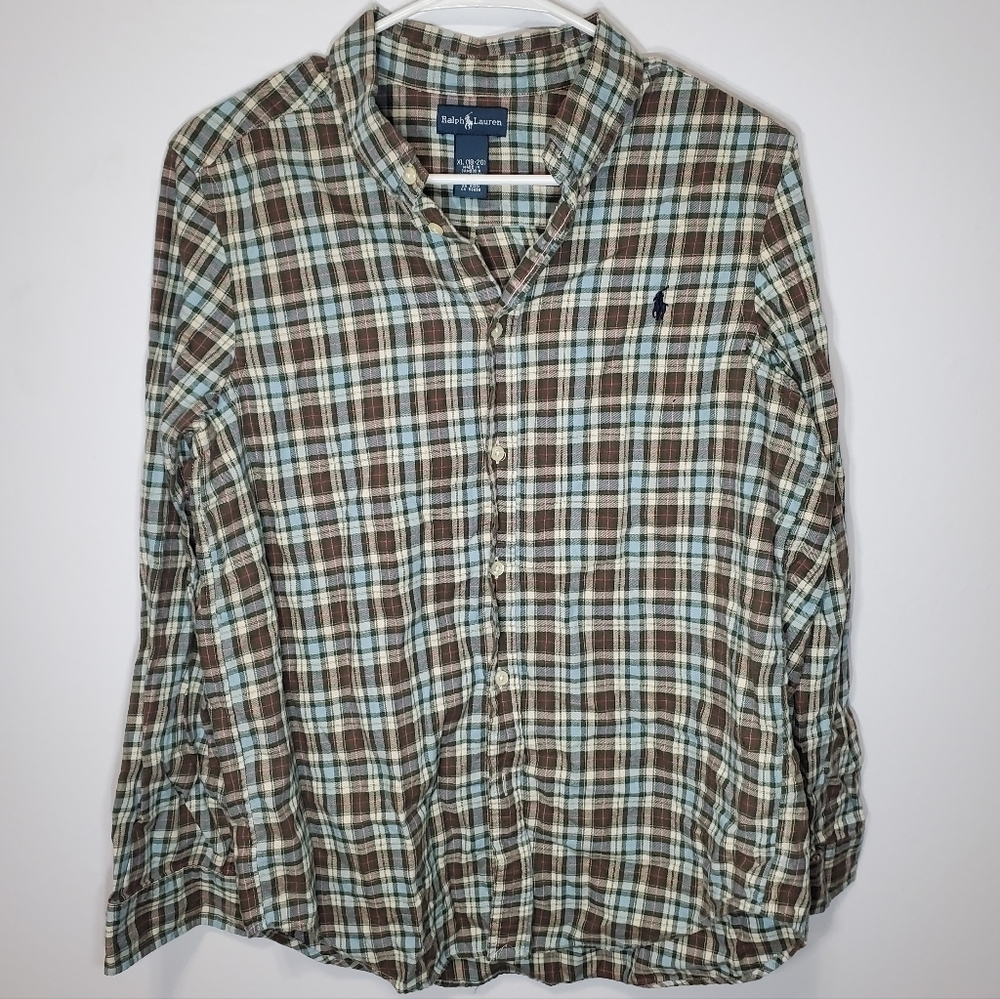 Polo Ralph Lauren Long Sleeve Button Down Shirt Men’s XL Brown, Blue, GreenPlaid